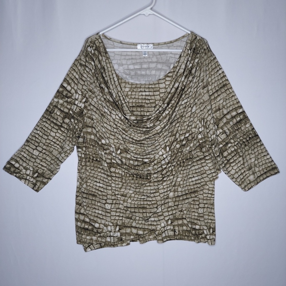 Dressbarn Top Women 3X Green Brick Print Cowl Y2K 00s Grunge Fairy Baddie